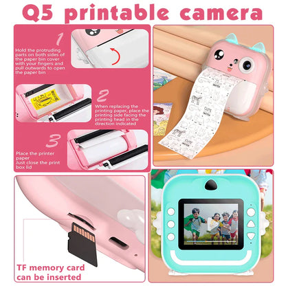 Children 1080P HD Digital Camera Toys Instant Print for Kids Thermal Print Camera