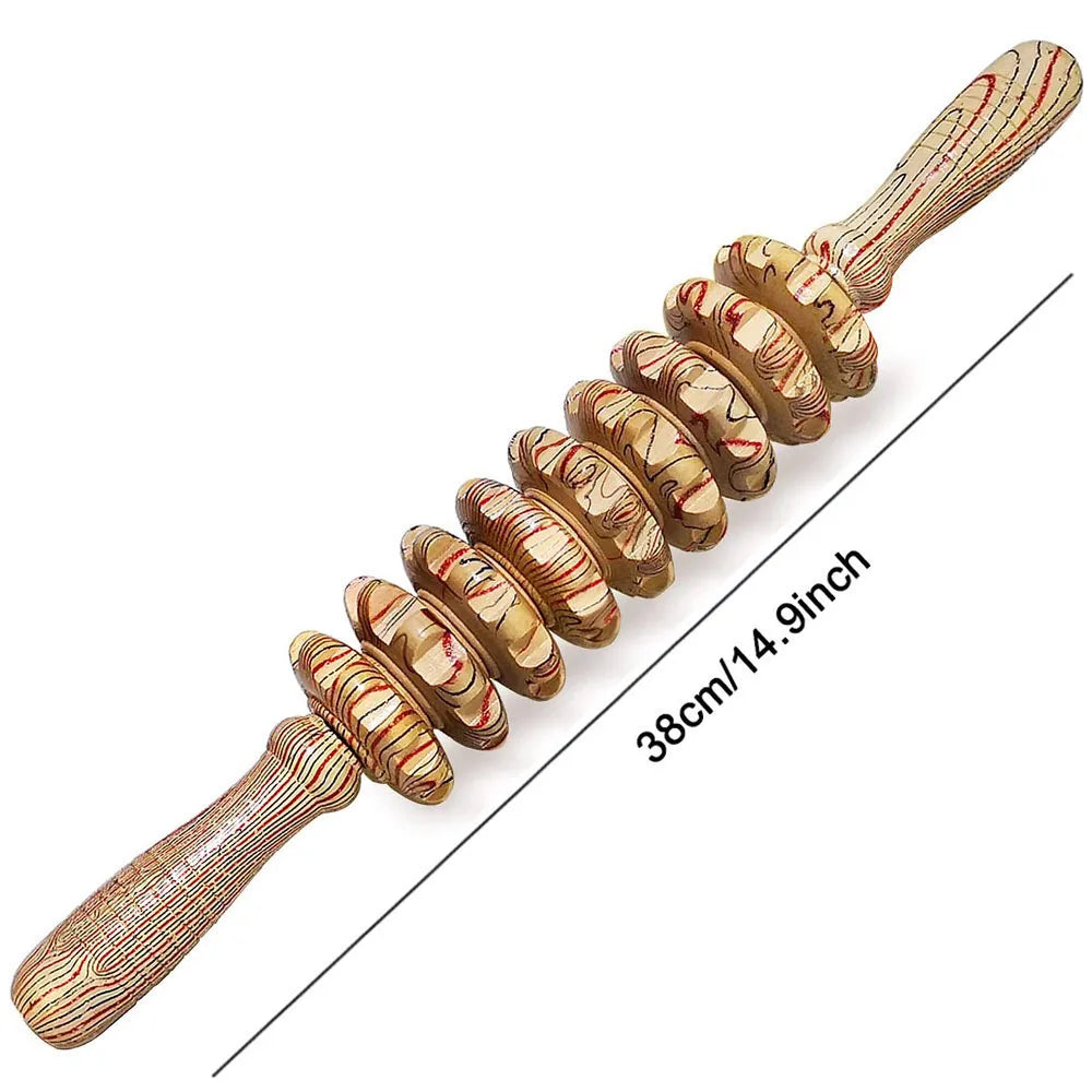 9 Rollers Wooden Massager Handheld Roller Stick